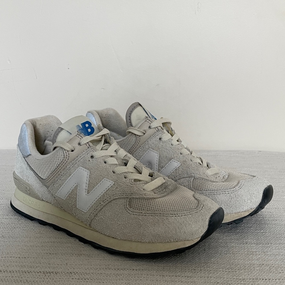 New Balance 574 Suede Mesh Sneakers Off White Blue Men’s 5.5 No Insoles